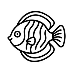 discus fish line drawn outline vector art - illustration discus fish, isolated transparent background