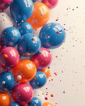 Colorful Glossy Balloons with Confetti &ndash; Celebration and Party Background Concept