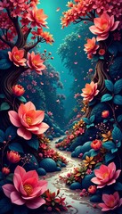 Fototapeta premium Intricate arrangement of organic and fluid vector elements in a complex design, artistic, illustration, art