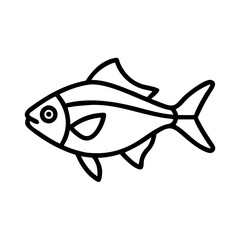 rummy nose tetra fish line drawn outline vector art - illustration rummy nose tetra fish, isolated transparent background