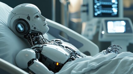 Fototapeta premium Future healthcare: Artificial intelligence and robotics in patient care concept