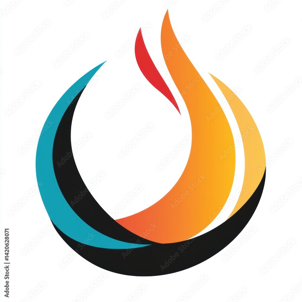 Poster abstract circular logo design featuring flowing flames, water element and modern, dynamic lines for 