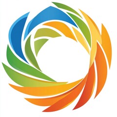 Abstract colorful circle made up of curved overlapping blades forming a round vortex on a white background