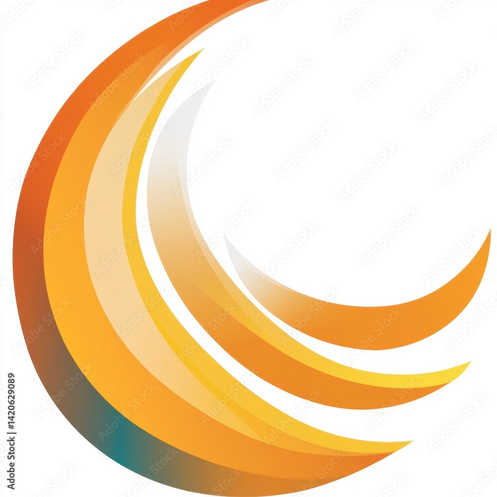 Poster abstract crescent shape in warm tones with dynamic swirling motion, curved design, and gradient effe