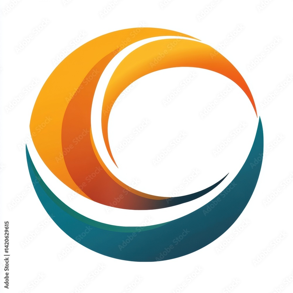 Poster abstract circular logo design with orange and blue gradient shapes on white background for branding 