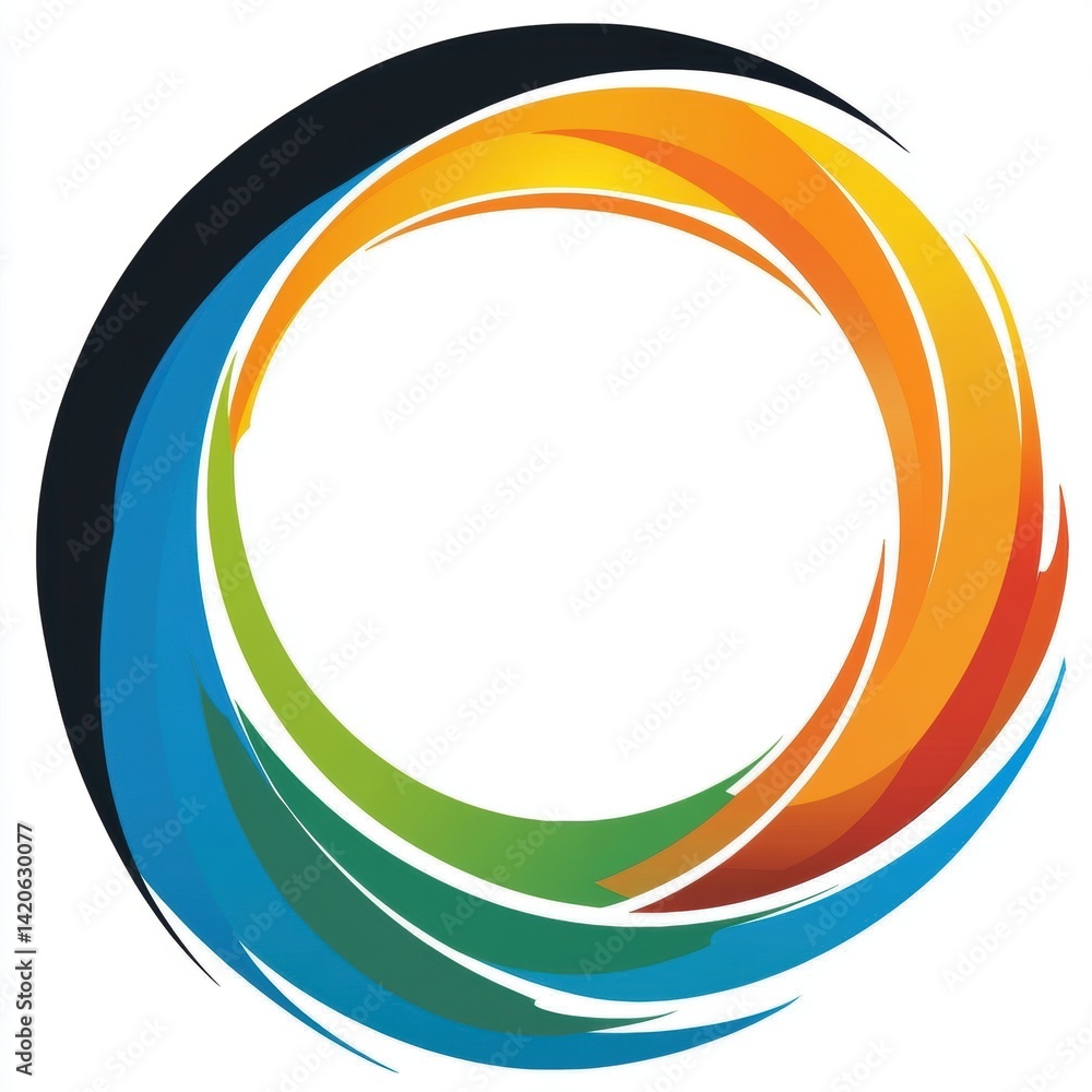 Poster abstract swirl of colorful arcs with open circle center, dynamic circular design, modern graphic ele