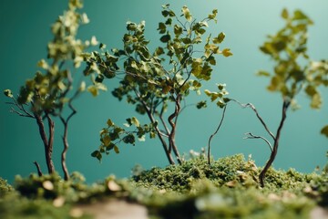 Fototapeta premium Miniature trees in a moss-covered landscape.