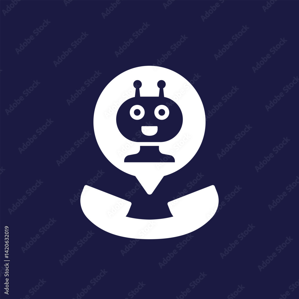 Poster robocall icon with robot and phone, vector