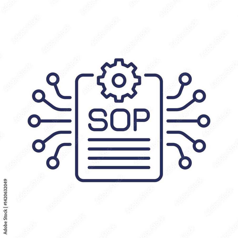 Poster sop icon, standard operating procedure line design on white