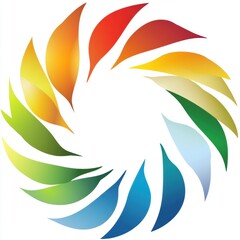 Naklejka premium Abstract colorful swirl of leaf shapes in a vibrant gradient pattern arranged in a circular design against a white background