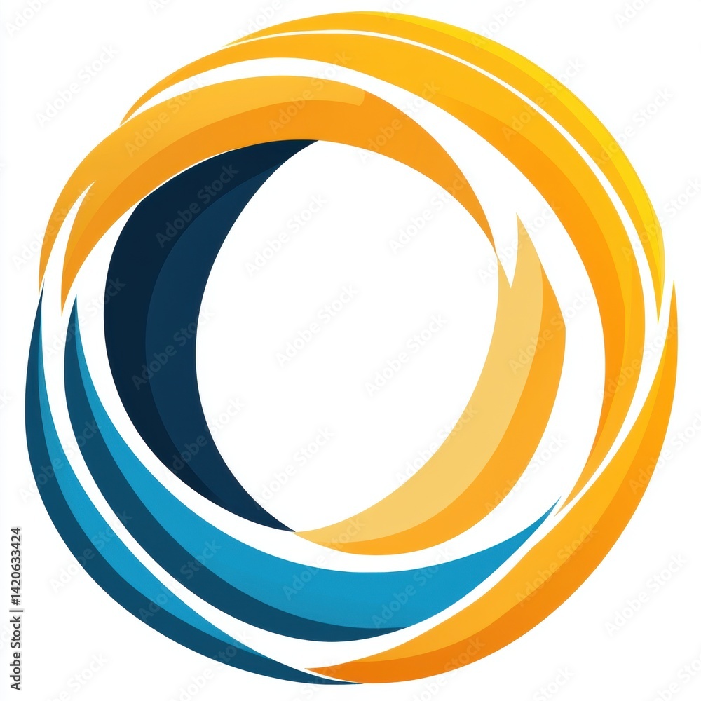 Poster abstract circular logo design with interlocking yellow and blue elements on a white background