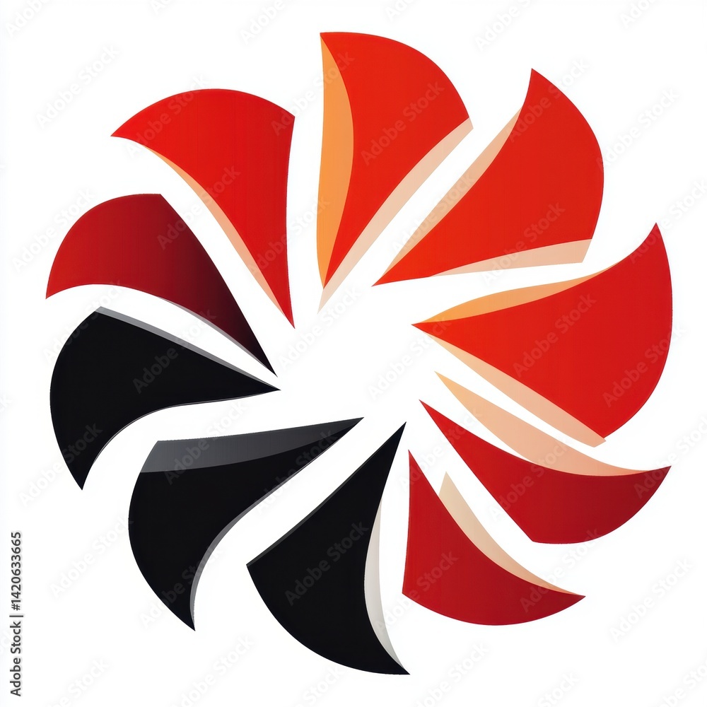 Poster abstract circular design element with red and black geometric shapes against white backdrop for mode