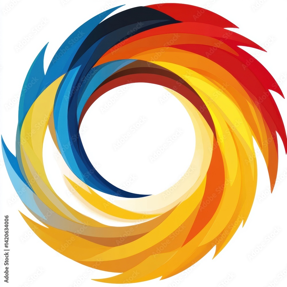 Poster colorful abstract circle design with dynamic swirls and gradient hues on white background