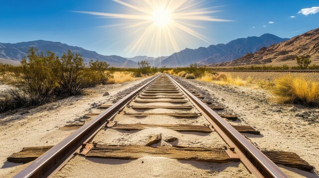 Deserted Railway Tracks Under Bright Sunlight