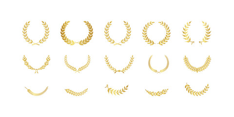 Set of wreaths and branches with leaves. Hand drawing laurel wreaths and branches collection. Laurels wreaths, swirls, twigs and flower ornaments. Herbs, flowers and plants elements. Design elements.