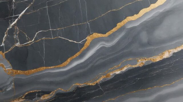 High resolution dark grey marble with gold and beige veins, polished for applications in modularization