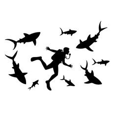 Obraz premium silhouettes of sharks set