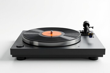 Single turntable on pristine white background , beat, black
