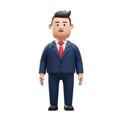 Obraz premium 3D Cartoon Businessman in Blue Suit Standing
