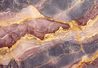 Naklejka premium Abstract natural pattern of purple and gold marble texture with intricate veining.