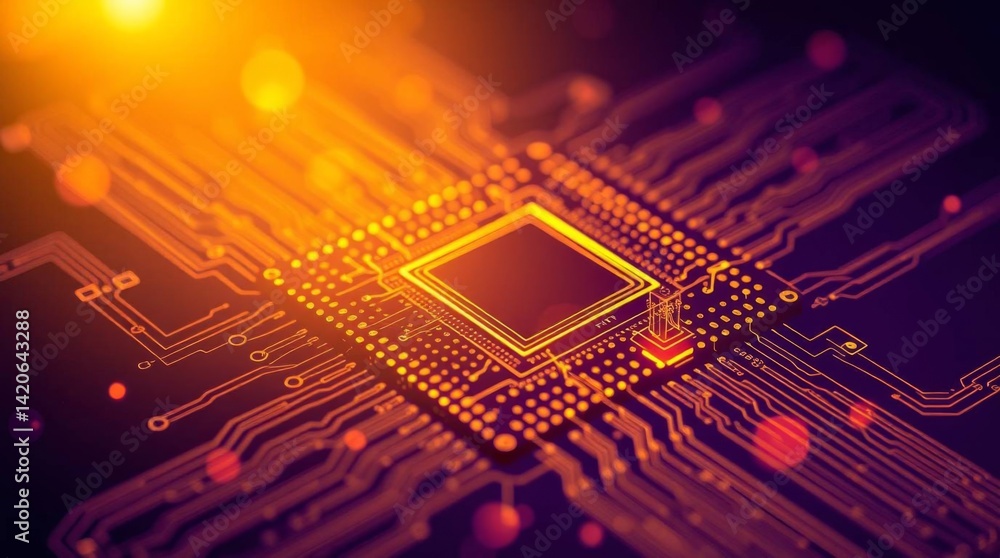 Poster Abstract microchip circuit board design conveys technology and innovation