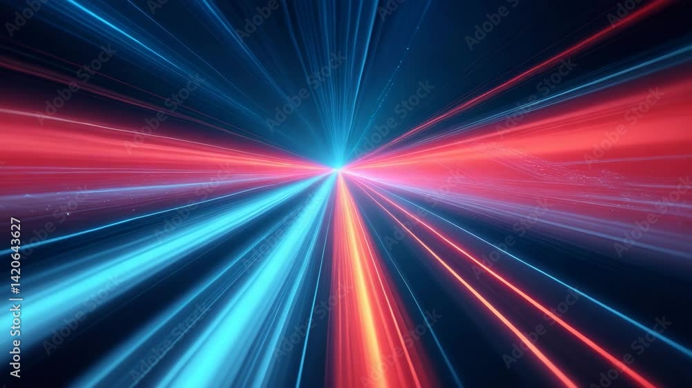 Poster motion blur of speed light line on dark background during data transfer simulation with lights