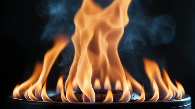 Gas oil flame with high heat isolated on black background