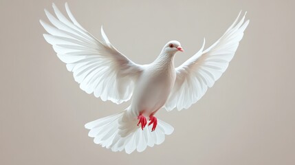 Obraz premium Serene flight: A dove soaring with wings outstretched, symbolising freedom