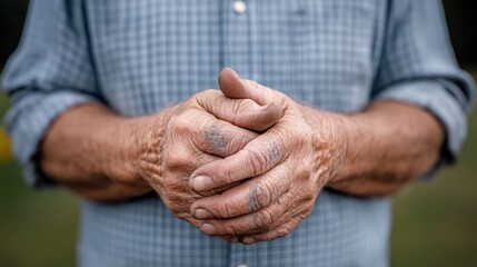 Fototapeta premium Close-up of weathered hands clasped together