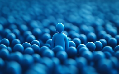 Fototapeta premium Unique Figure in a Sea of Blue A Striking Visual Representation of Individuality and Standing Out Amidst a Crowd, Symbolizing Uniqueness and Identity in Society