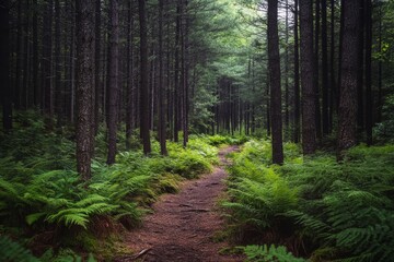 Obraz premium Forest path winding through dense trees