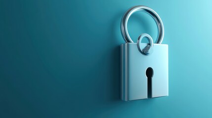 A silver padlock isolated against blue background depicting digital security