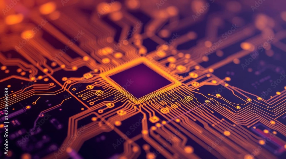 Aufkleber Complex glowing circuit board pattern with central processor unit design