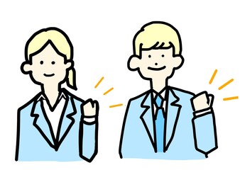 Suit-Clad Business Duo Celebrating with Guts Pose Art