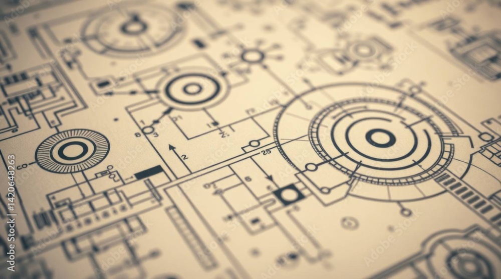 Fototapete detailed engineering blueprint background with intricate designs and technical data