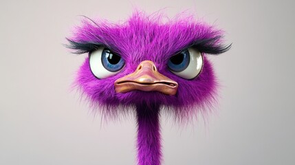 A Grumpy Purple Ostrich: 3D Rendered Cartoon Bird with Attitude