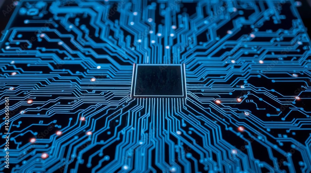 Poster futuristic circuit board design showcasing high tech connectivity concept