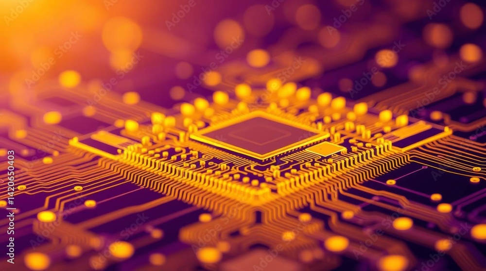 Aufkleber futuristic circuit board with microchip glowing with vibrant colors