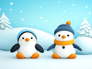 Fototapeta premium Cute penguins in winter wonderland