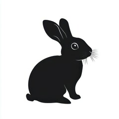 Obraz premium Silhouette of a rabbit sitting gracefully against a white background.
