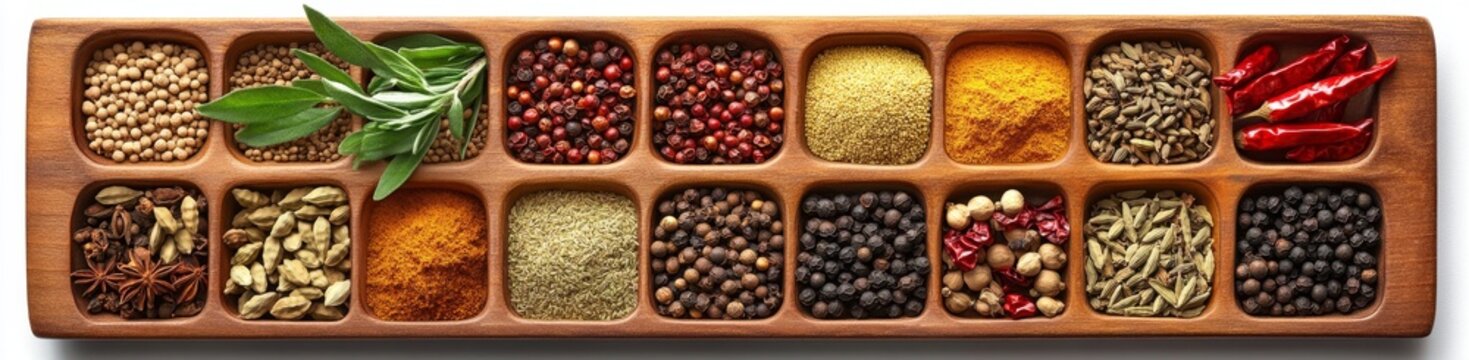 Assorted Spices in Wooden Tray (1)