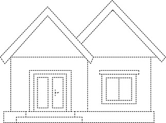 Vector house with dashed lines for kids tracing and coloring activity. Great for printable worksheets and learning.