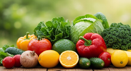 Vibrant mix of fresh, organic fruits and vegetables. Perfect for healthy eating, farm-to-table, and dietary concepts.