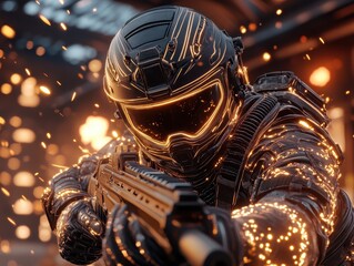 Futuristic soldier in action