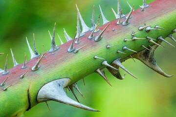 Macro photography of the thorns of a rose
