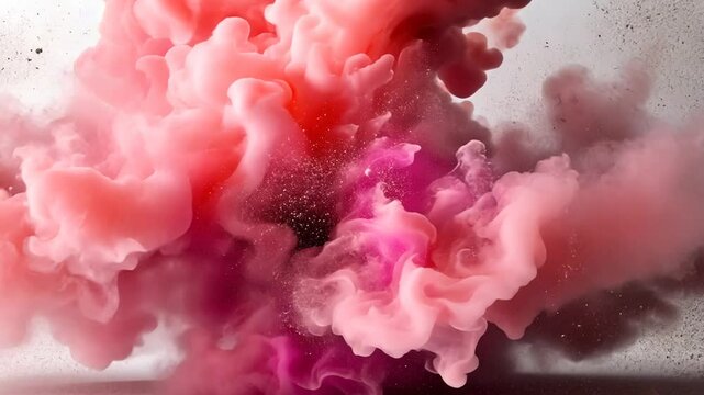 Pink cloud explosion with white backdrop, abstract powder burst
