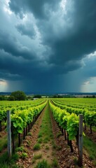 Stormy spring sky over Ribera del Duero vineyard, Valladolid, Spain , sky, foliage, stormy weather