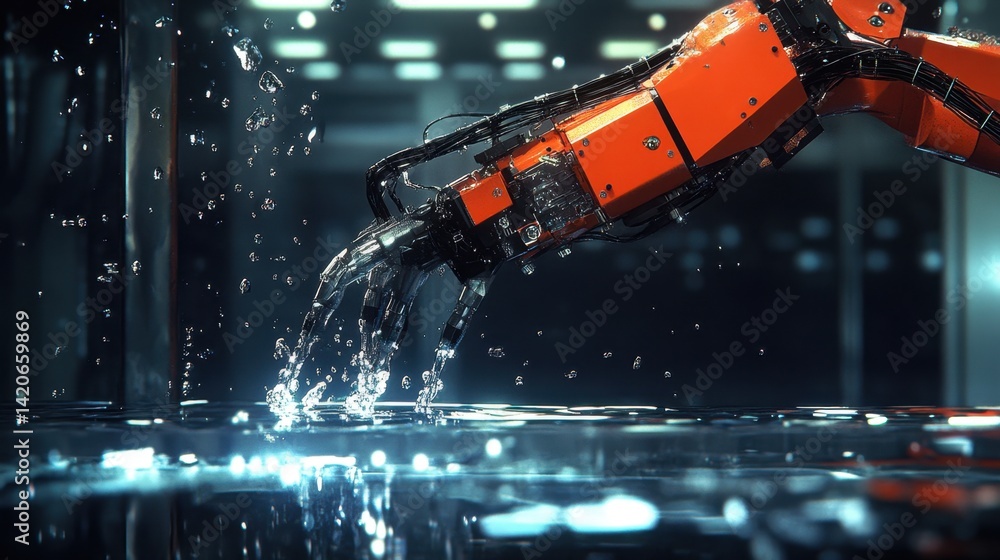 Poster industrial robot arm performing repetitive tasks with high-speed accuracy