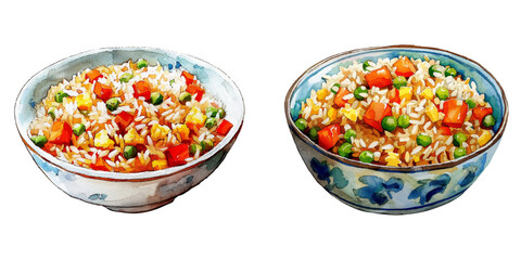 fried rice with vegetables watercolor vector illustration