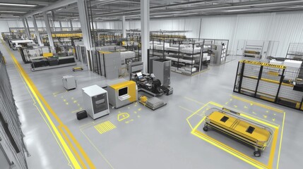 Fototapeta premium Intelligent factory system with sensors monitoring machine efficiency in real time